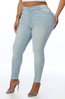 PLUS JENNIE MID RISE CRYSTAL HORSESHOE FLAP CURVY SKINNY JEAN