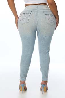 PLUS JENNIE MID RISE CRYSTAL HORSESHOE FLAP CURVY SKINNY JEAN
