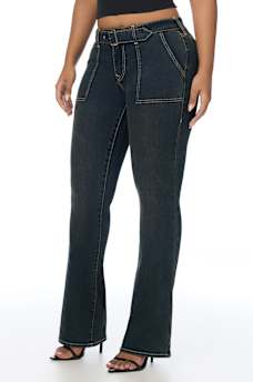BECCA MID RISE PATCH BELT BOOTCUT JEAN
