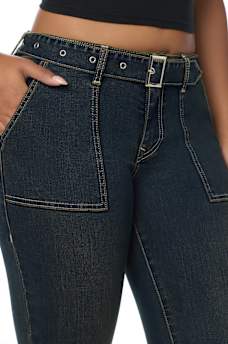 BECCA MID RISE PATCH BELT BOOTCUT JEAN