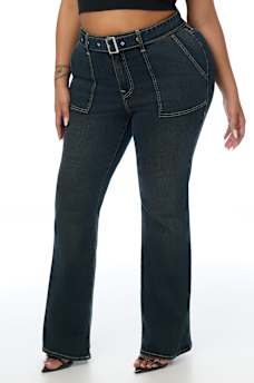 PLUS BECCA MID RISE PATCH BELT BOOTCUT JEAN