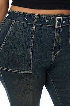 PLUS BECCA MID RISE PATCH BELT BOOTCUT JEAN