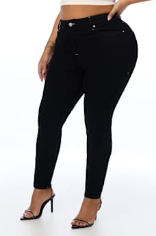 PLUS JENNIE MID RISE CRYSTAL HORSESHOE CURVY SKINNY