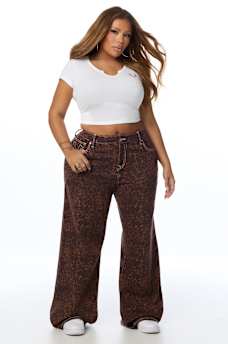 PLUS BOBBI MID RISE LEOPARD BAGGY JEAN