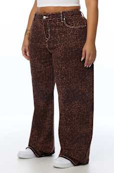 PLUS BOBBI MID RISE LEOPARD BAGGY JEAN