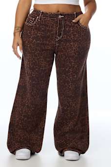 PLUS BOBBI MID RISE LEOPARD BAGGY JEAN