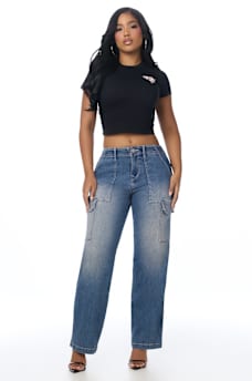 DENIM CARGO STRAIGHT JEAN