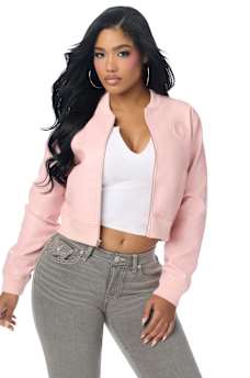 WING EMBOSSED FAUX LEATHER BOMBER JACKET