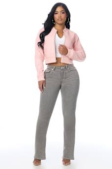 WING EMBOSSED FAUX LEATHER BOMBER JACKET