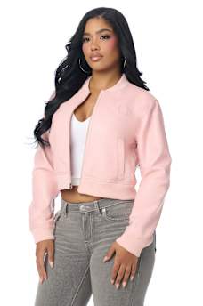 WING EMBOSSED FAUX LEATHER BOMBER JACKET