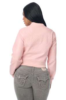 WING EMBOSSED FAUX LEATHER BOMBER JACKET