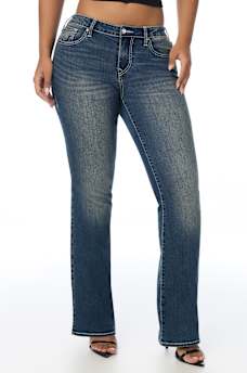 BECCA MID RISE CRYSTAL RIVETS BOOTCUT JEAN