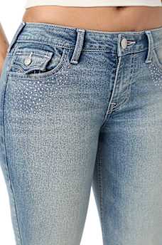 JOEY CRYSTAL MID RISE FLAP FLARE JEAN