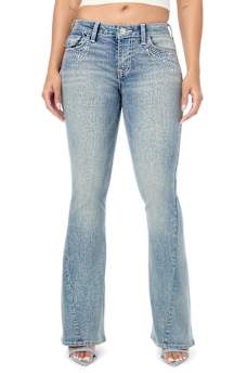 JOEY CRYSTAL MID RISE FLAP FLARE JEAN