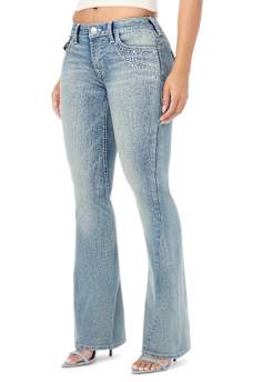 JOEY CRYSTAL MID RISE FLAP FLARE JEAN