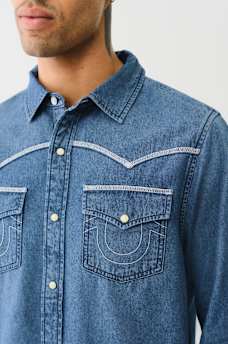 WESTERN CHAMBRAY FLATLOCK SHIRT, image 3