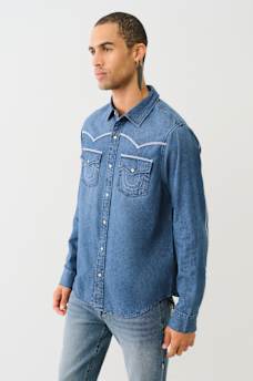 WESTERN CHAMBRAY FLATLOCK SHIRT, image 4
