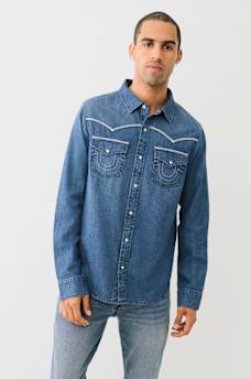 WESTERN CHAMBRAY FLATLOCK SHIRT, image 1