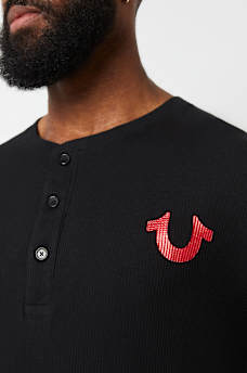 LOGO LONG SLEEVE RIBBED HENLEY TEE, image 3