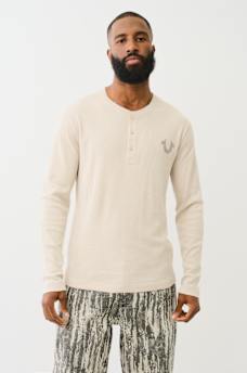 LOGO LONG SLEEVE RIBBED HENLEY TEE, image 2