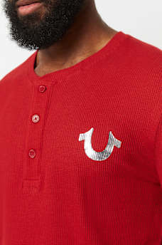 LOGO LONG SLEEVE RIBBED HENLEY TEE, image 3