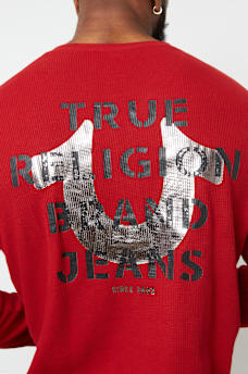 LOGO LONG SLEEVE RIBBED HENLEY TEE, image 1