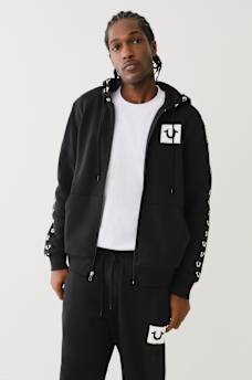 LOGO TAPE TRIM ZIP HOODIE 