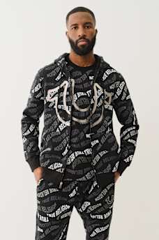 ALLOVER WAVY LOGO ZIP HOODIE, image 5