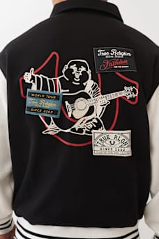 COLLARED PATCH FLEECE VARSITY JACKET, image 1