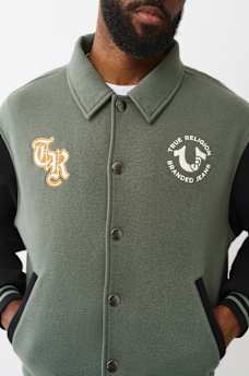 COLLARED PATCH FLEECE VARSITY JACKET, image 1