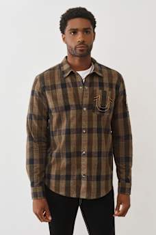 LOGO PATCH BRUSHED FLANNEL SHIRT