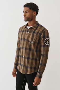 LOGO PATCH BRUSHED FLANNEL SHIRT