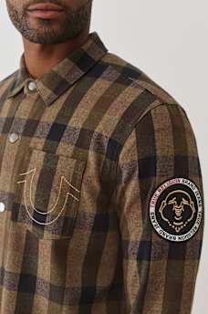 LOGO PATCH BRUSHED FLANNEL SHIRT