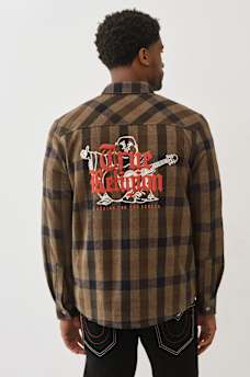 LOGO PATCH BRUSHED FLANNEL SHIRT