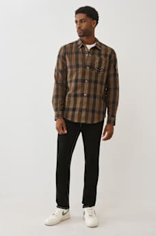 LOGO PATCH BRUSHED FLANNEL SHIRT