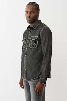CHAMBRAY LOGO LONG SLEEVE SHIRT, image 3