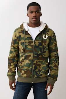 CAMO PRINT SHERPA ZIP HOODIE
