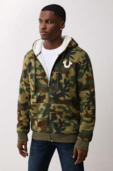 CAMO PRINT SHERPA ZIP HOODIE