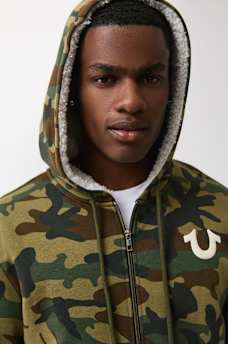 CAMO PRINT SHERPA ZIP HOODIE