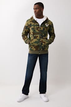 CAMO PRINT SHERPA ZIP HOODIE