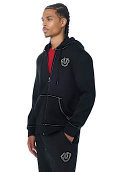 SUDADERA CON CAPUCHA Y CIERRE Y HERRADURA BORDADA CON RELIEVE