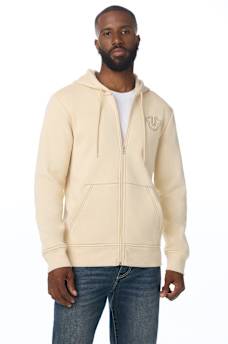 PUFF STITCH HORSESHOE ZIP HOODIE