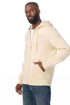 PUFF STITCH HORSESHOE ZIP HOODIE