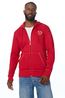 PUFF STITCH HORSESHOE ZIP HOODIE