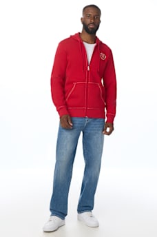 PUFF STITCH HORSESHOE ZIP HOODIE