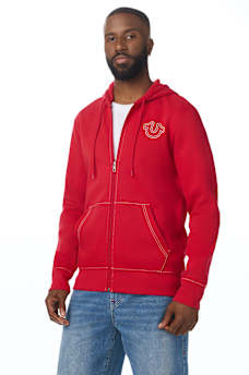 PUFF STITCH HORSESHOE ZIP HOODIE