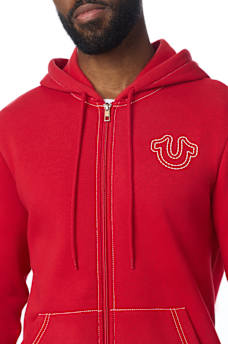 PUFF STITCH HORSESHOE ZIP HOODIE