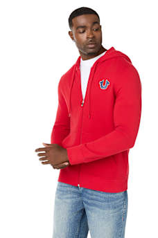SUDADERA CON CAPUCHA Y CIERRE CON LETRERO DE TRUE