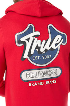 SUDADERA CON CAPUCHA Y CIERRE CON LETRERO DE TRUE