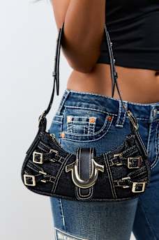 MULTI-STRAP DENIM SHOULDER BAG 